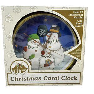 Feldstein Musical Christmas Carol Wall Clock Snowman Family Analog Round